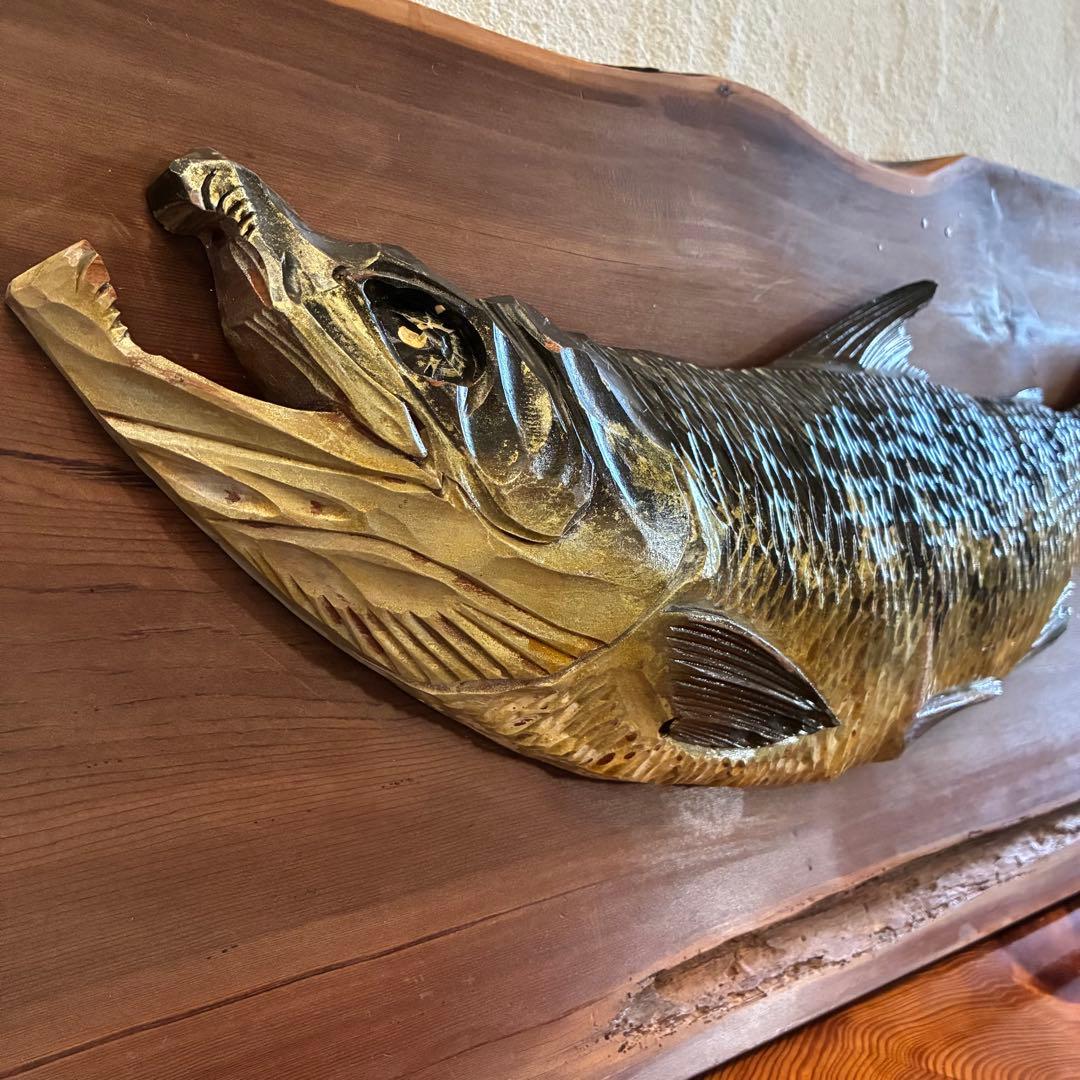 ✴︎ヴィンテージ✴︎一光作　木彫り鮭 民芸品 全長69cm
