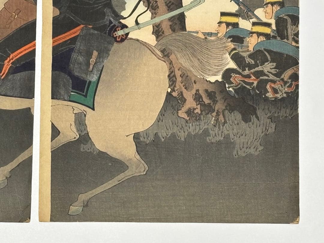 「旅順口附近大激戦」安達吟光 明治27年刊 3枚続|日清戦争 浮世絵 錦絵木版画