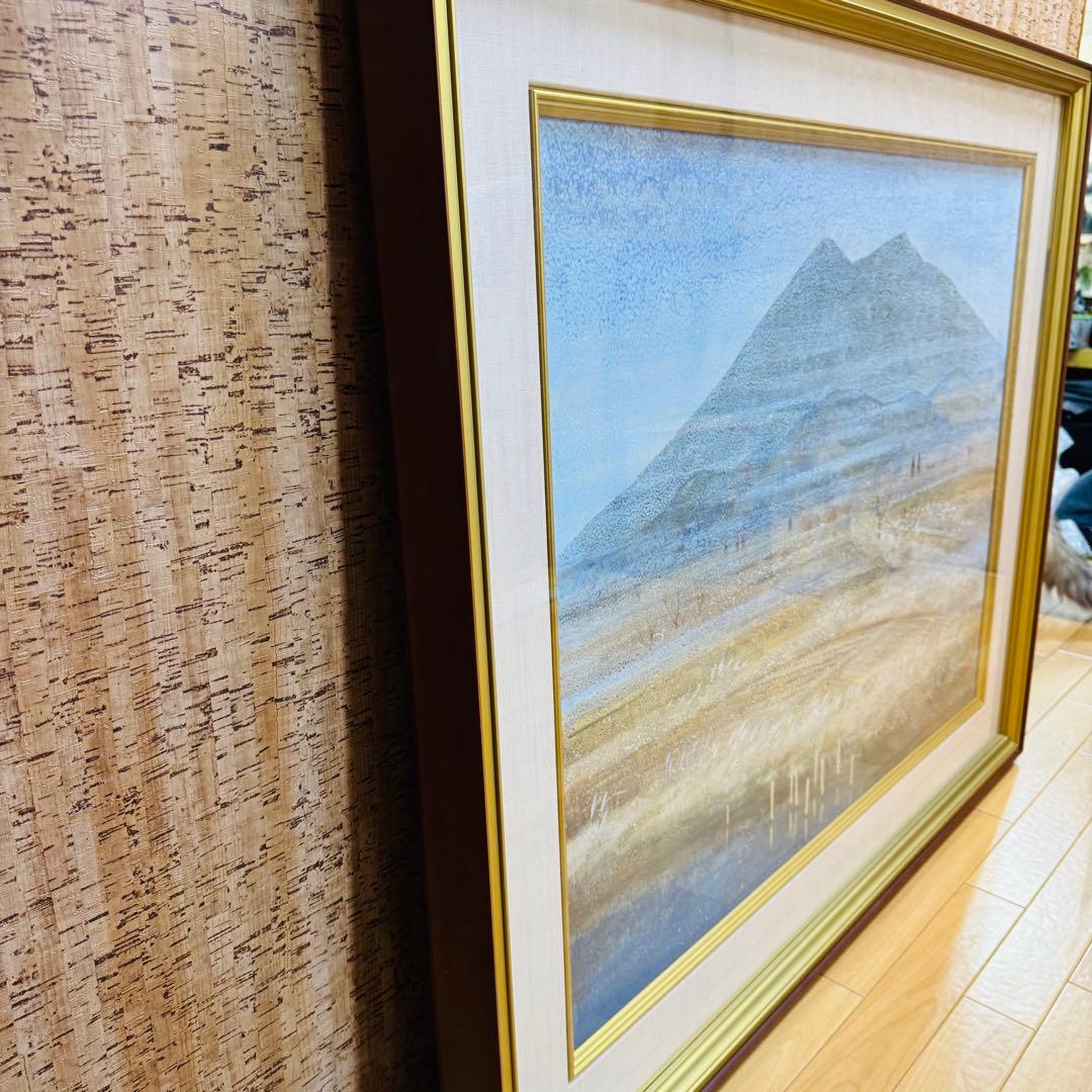 大迫力　特大　真作　中嶌 虎威作「筑波」日本画　風景画 F30号