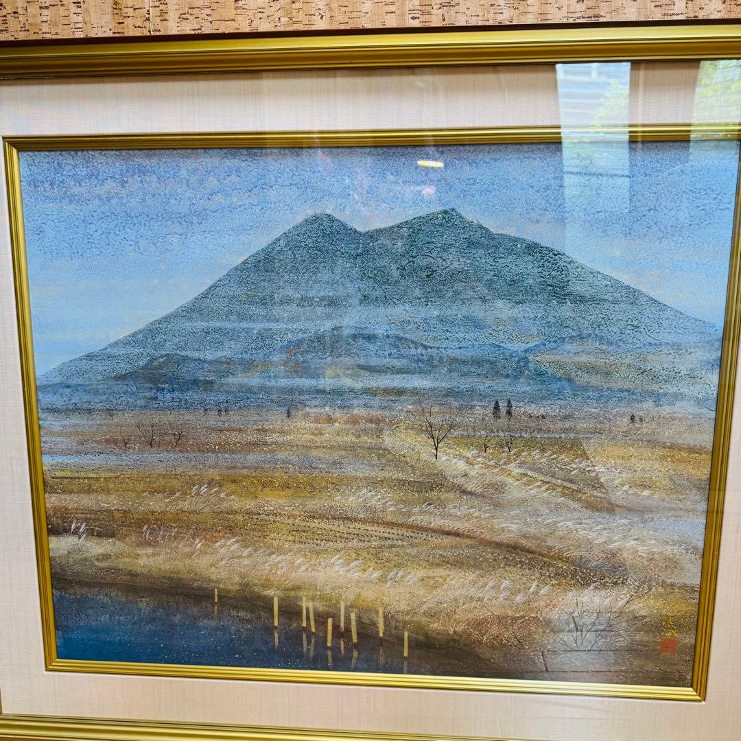 大迫力　特大　真作　中嶌 虎威作「筑波」日本画　風景画 F30号