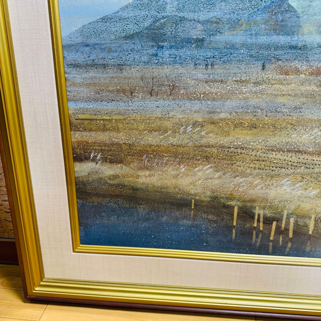 大迫力　特大　真作　中嶌 虎威作「筑波」日本画　風景画 F30号