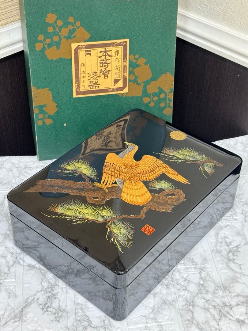 【極美品】橋本漆芸 本蒔絵 漆器 文箱 高級伝統工芸品　鷹がすごい