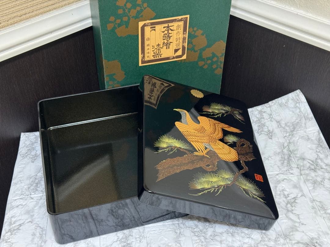 【極美品】橋本漆芸 本蒔絵 漆器 文箱 高級伝統工芸品　鷹がすごい