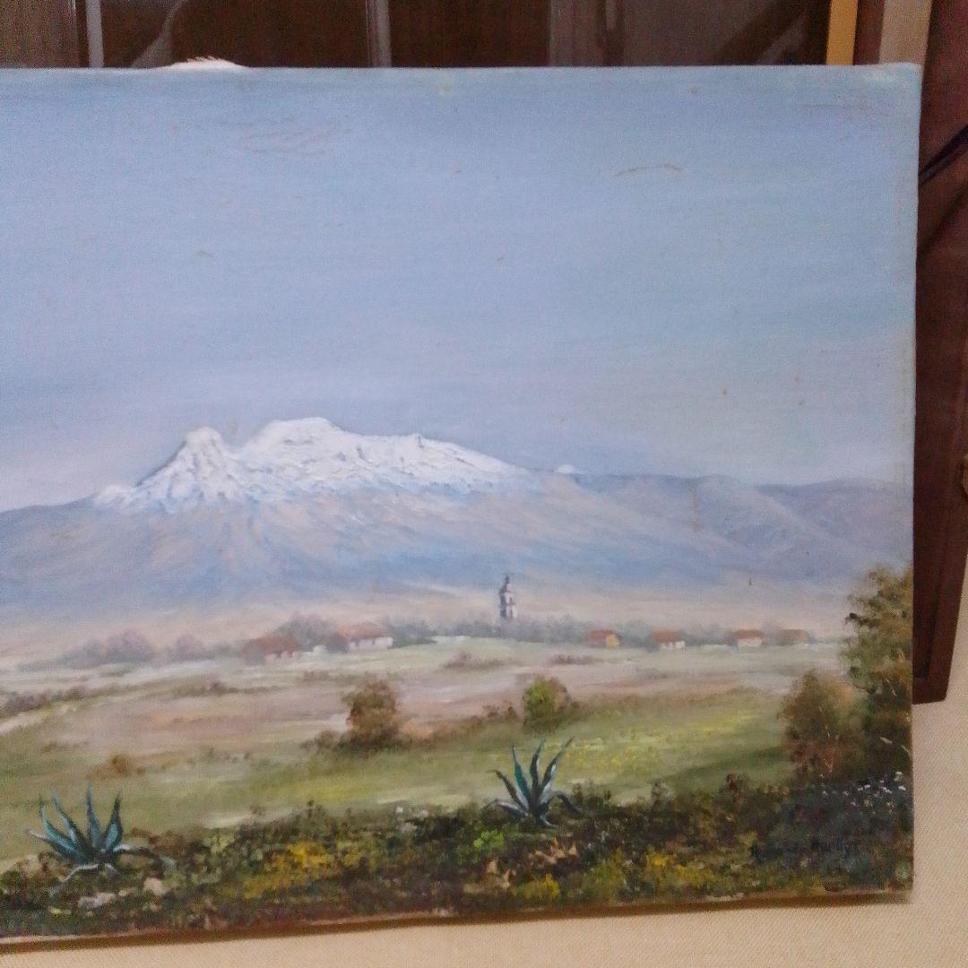 風景画 雪山と馬に乗った人物 メキシコで購入したもの