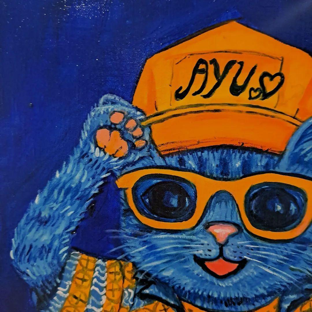 キャンバス油絵　AP♡ AYUちゃんグッズを身に着けた男の子猫