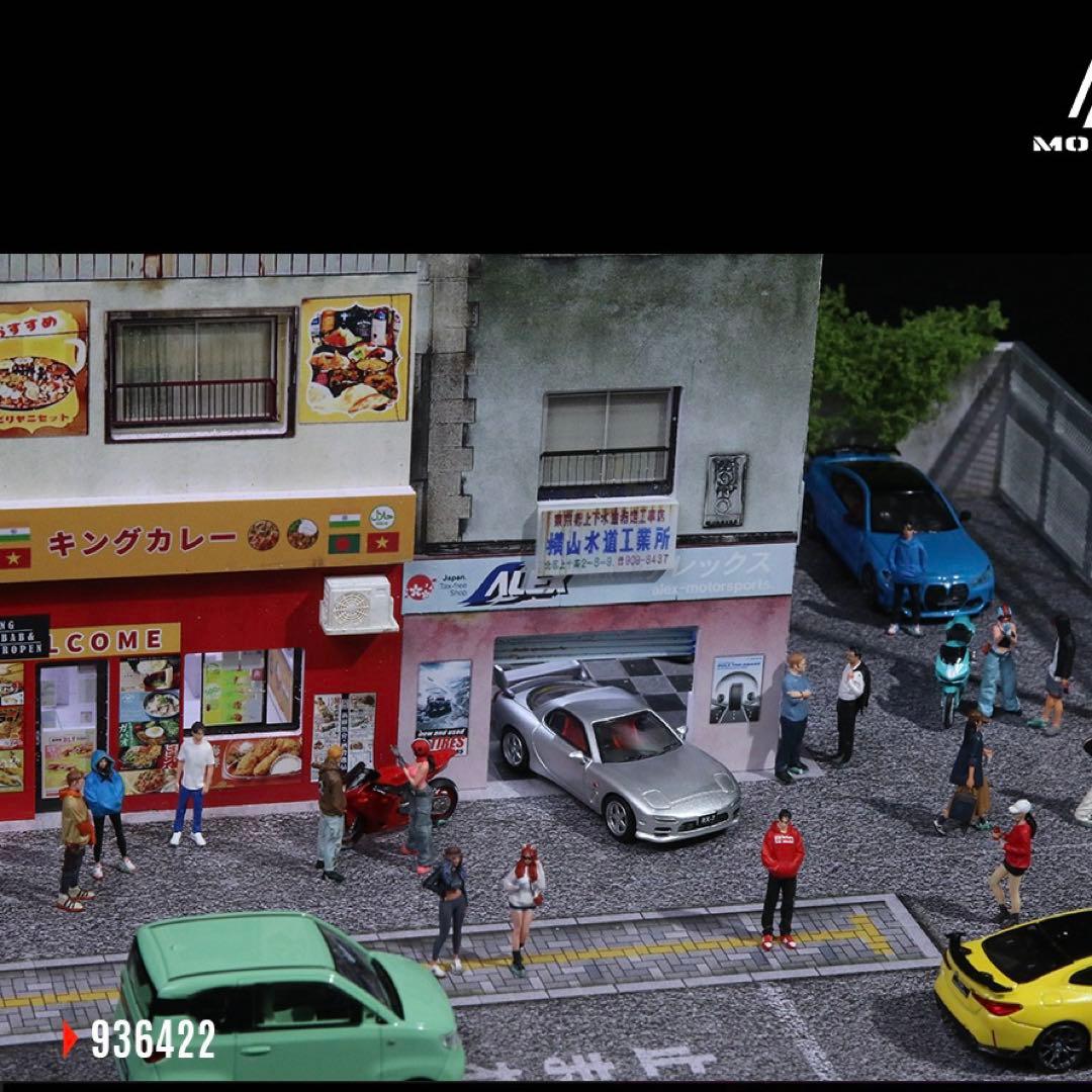 《最新入荷》1/64[日本のカレーレストラン建物]ジオラマ LED照明付き