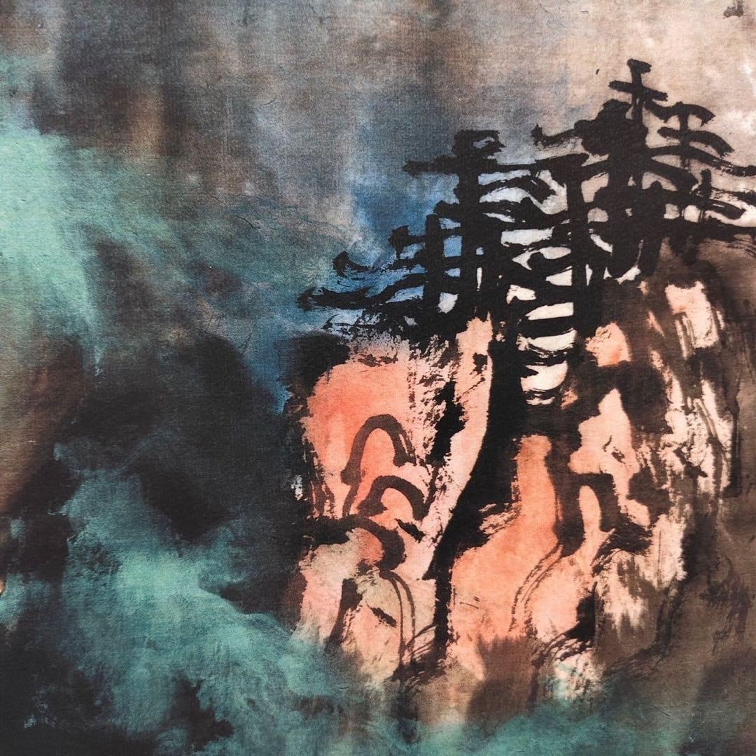 中国画 刘海粟 天下奇観 四尺中堂 掛け軸／防偽仕様