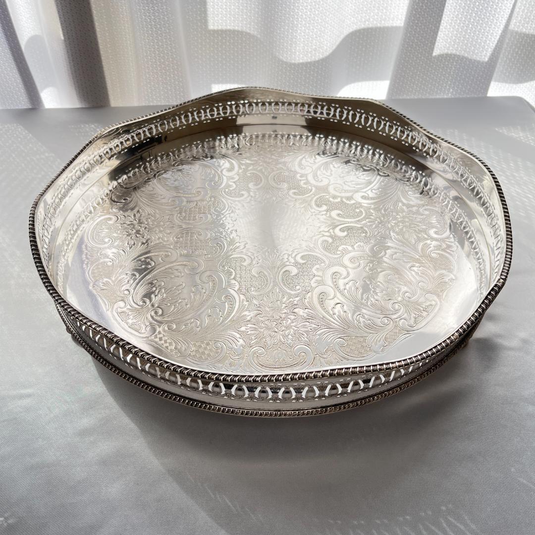 【英国】 透かしのギャラリートレー 41cm　 クロウフット 大盤！！