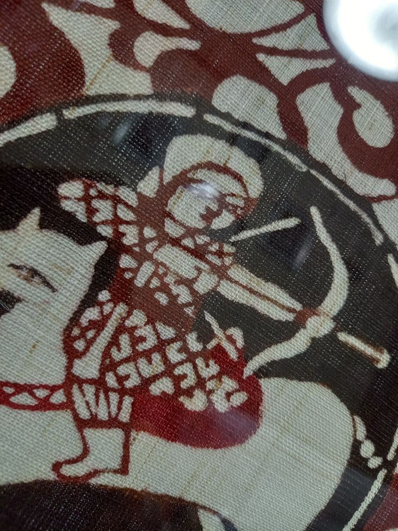 希少　型絵染　狩り文様　壺　作家　吉沢啓　欅　額装飾　作品