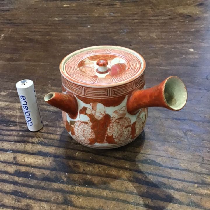 小野窯　赤絵唐人画急須　江戸時代　九谷焼