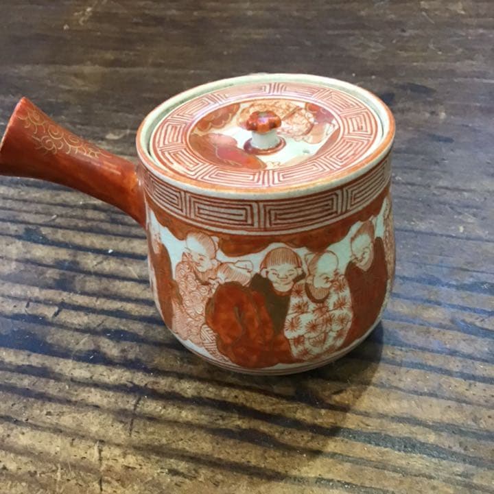 小野窯　赤絵唐人画急須　江戸時代　九谷焼