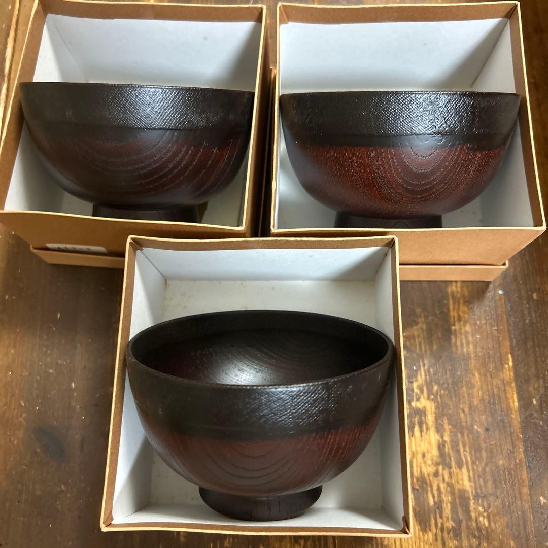 喜八工房　欅溜布張　4.0背高汁椀　3客　山中漆器