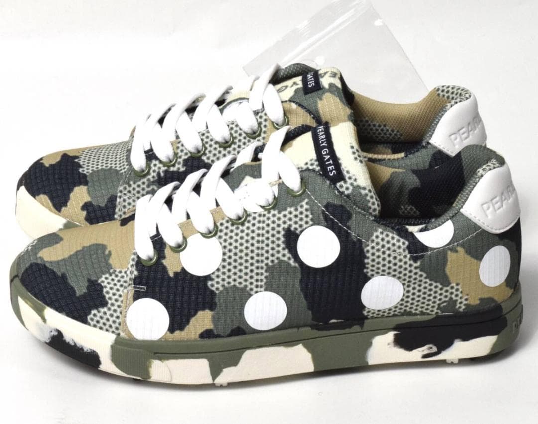 未使用3.5万 パーリーゲイツ ゴルフシューズ 22.5 迷彩ドット レディース