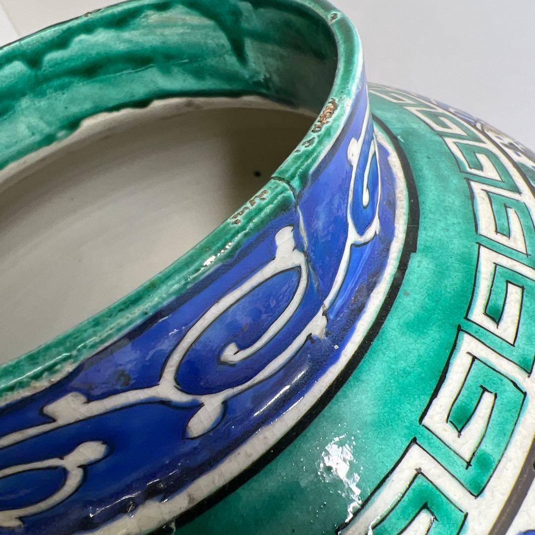 江戸後期　青九谷　特大沈香壷　木箱付　高さ約45㎝　東Y7-1209☆2Fタルサ