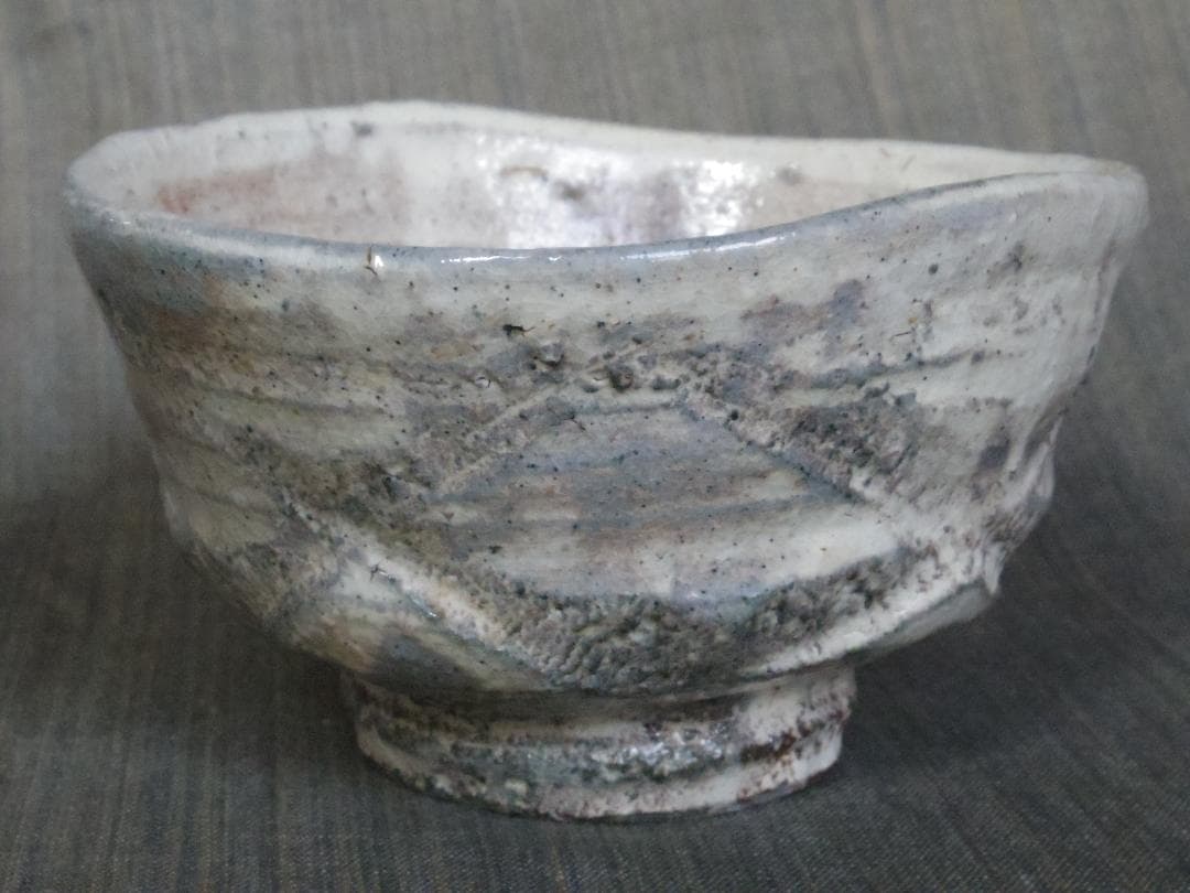 川上清美★《唐津彫》粉引茶碗★共箱・布・栞