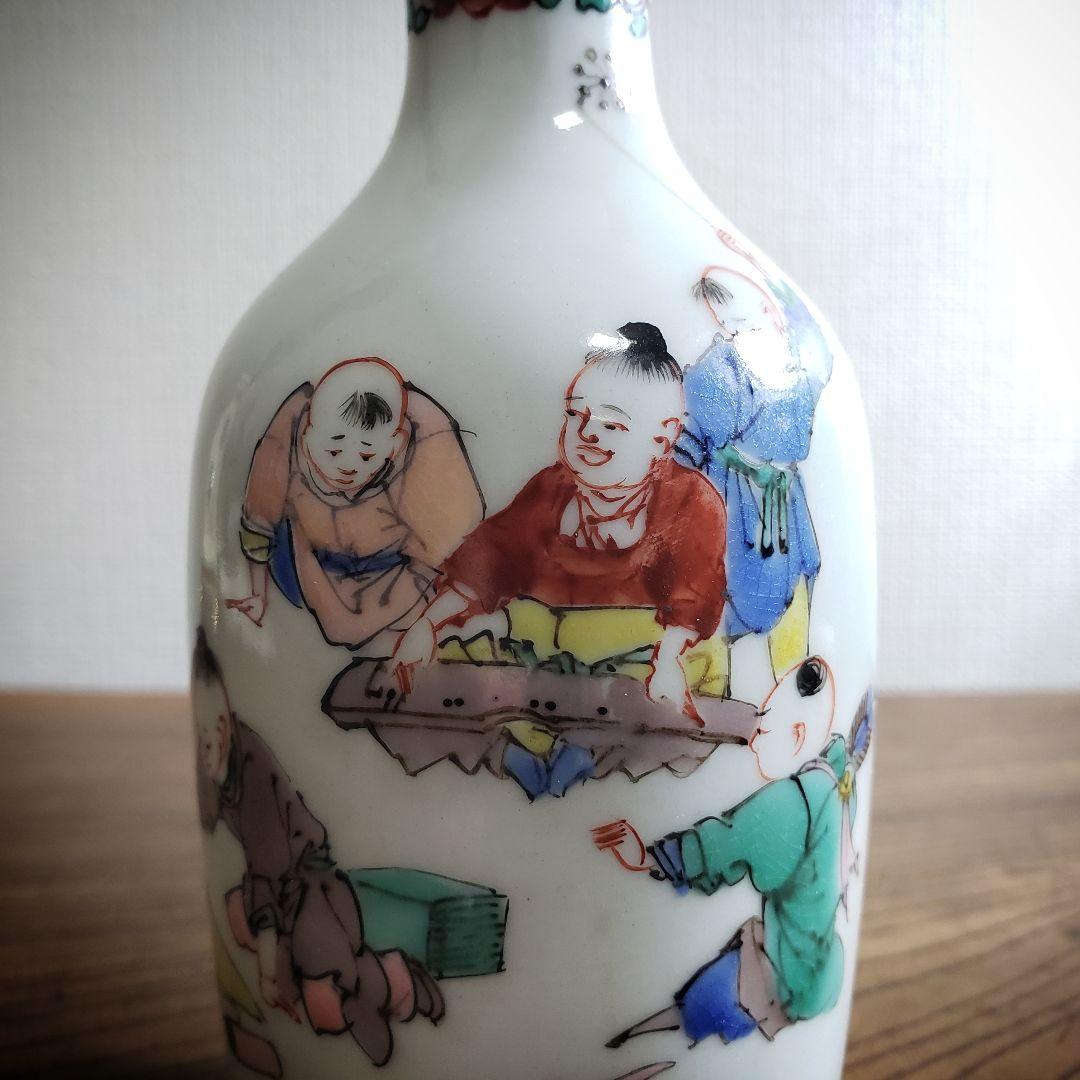 徳利　中国骨董　童　色絵　酒器　花器　一輪挿し　フラワーベース