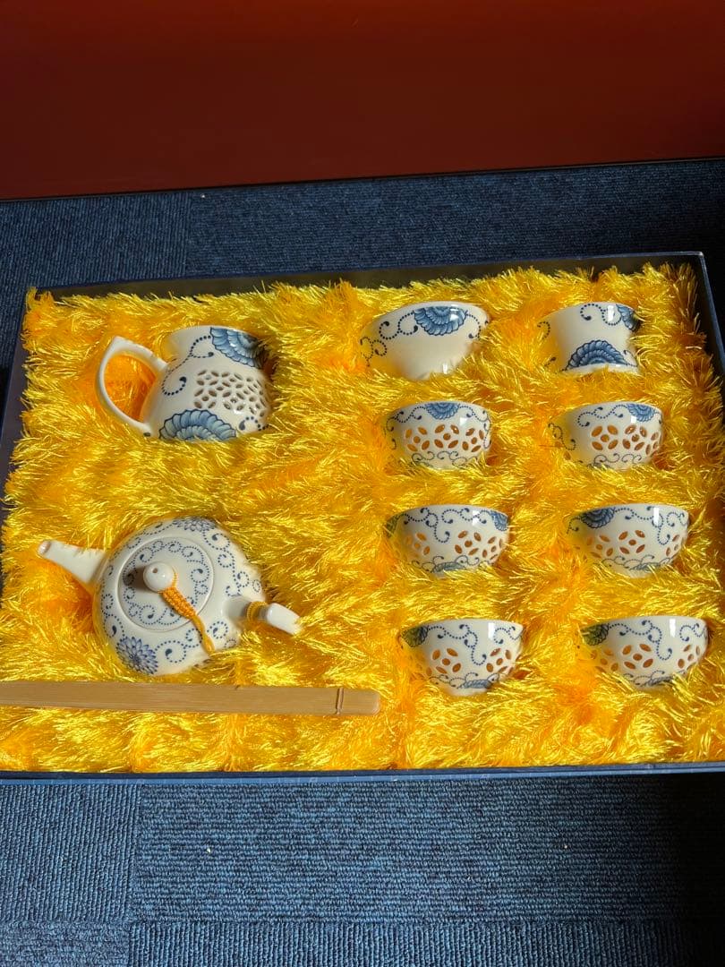 1285  中国　骨董　景徳鎮　青花　茶器セット　未使用