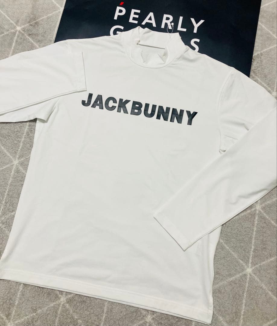 新品 パーリーゲイツ ジャックバニー 起毛ベア天 モックネックシャツ(4)M/白