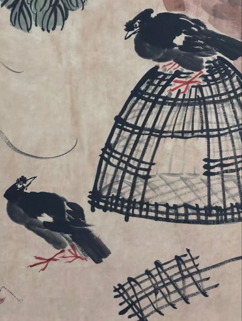 《斉白石・秋趣図》掛け軸　中堂画　宣紙　臨摹作品　装裱済　168×70cm