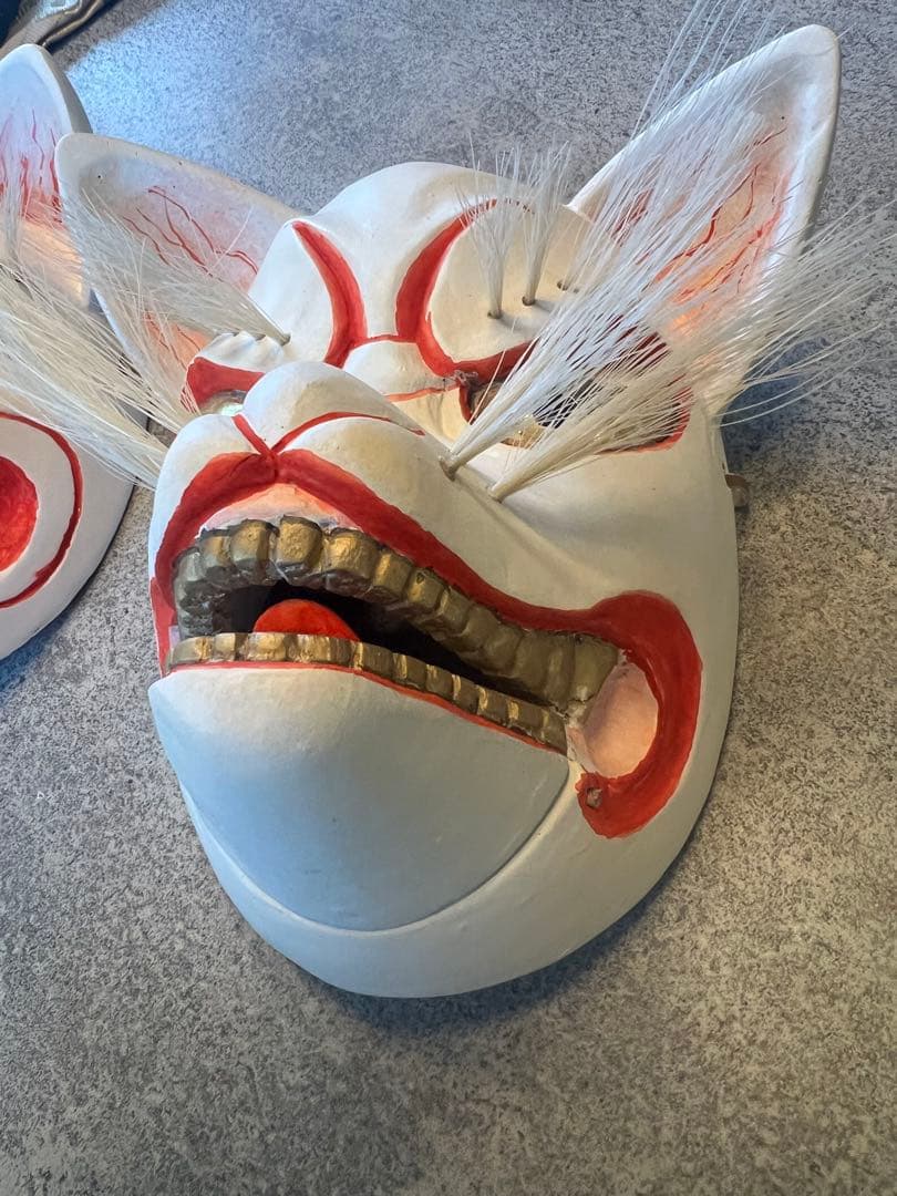 狐面（雄雌セット）木彫