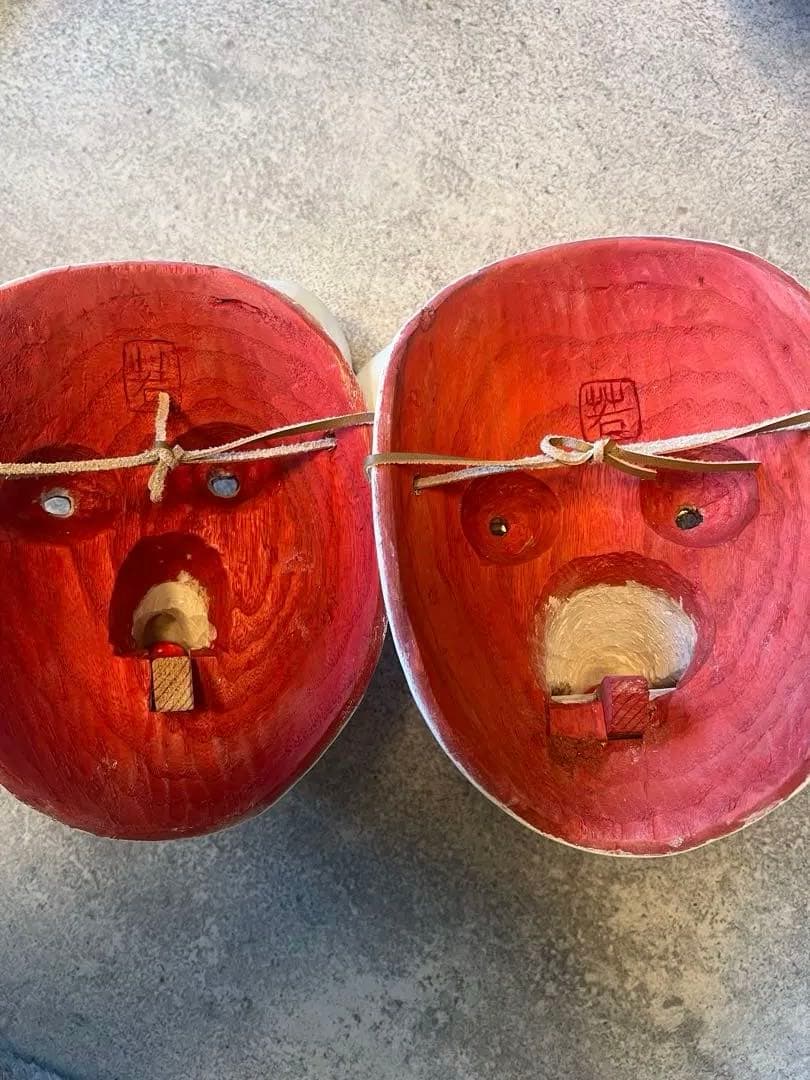 狐面（雄雌セット）木彫