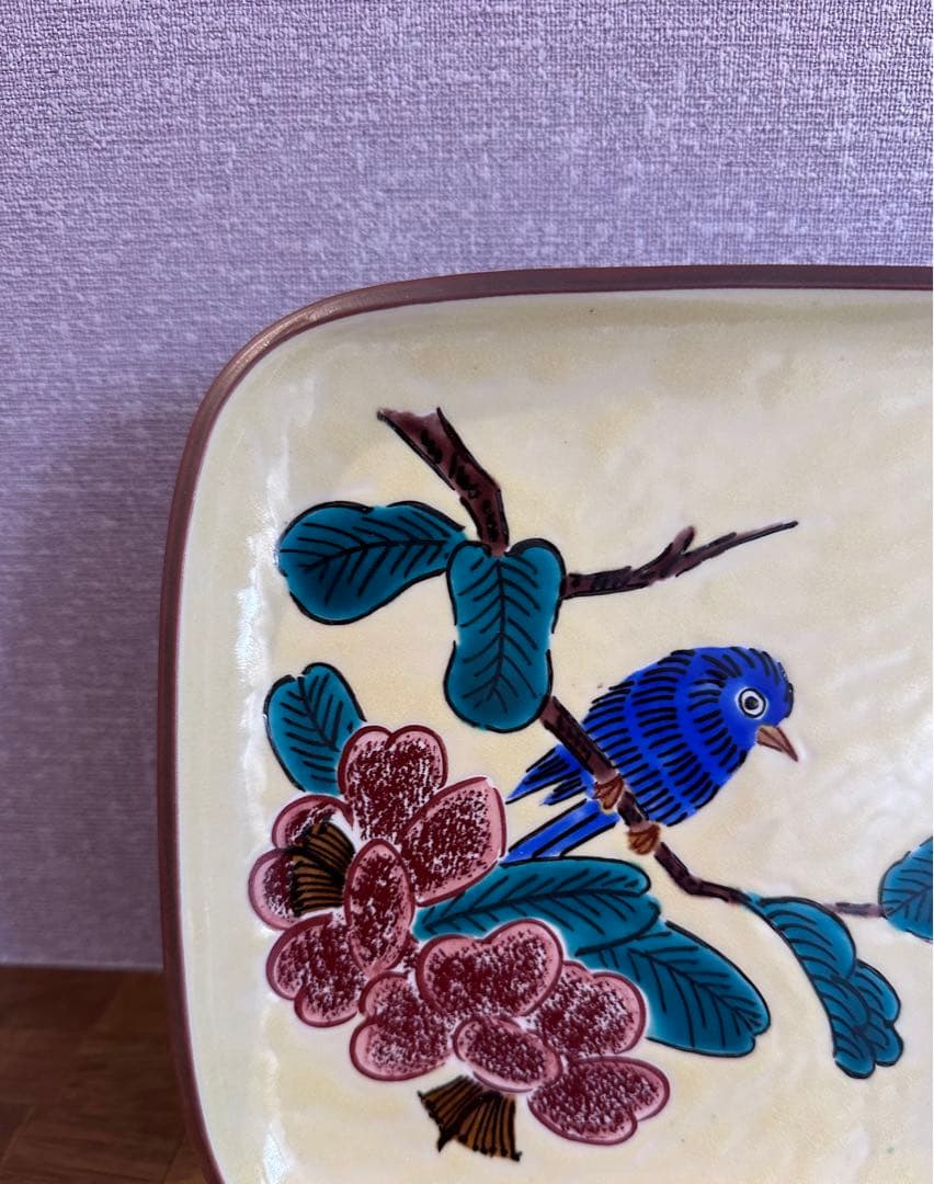 浅蔵五十吉造/浅蔵与成銘/共箱/色絵花鳥文飾皿　骨董品　美術品