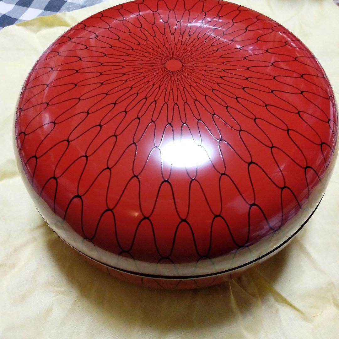 平安堂造　漆匠呉藤友乗作　朱塗黒あみ絵　食籠