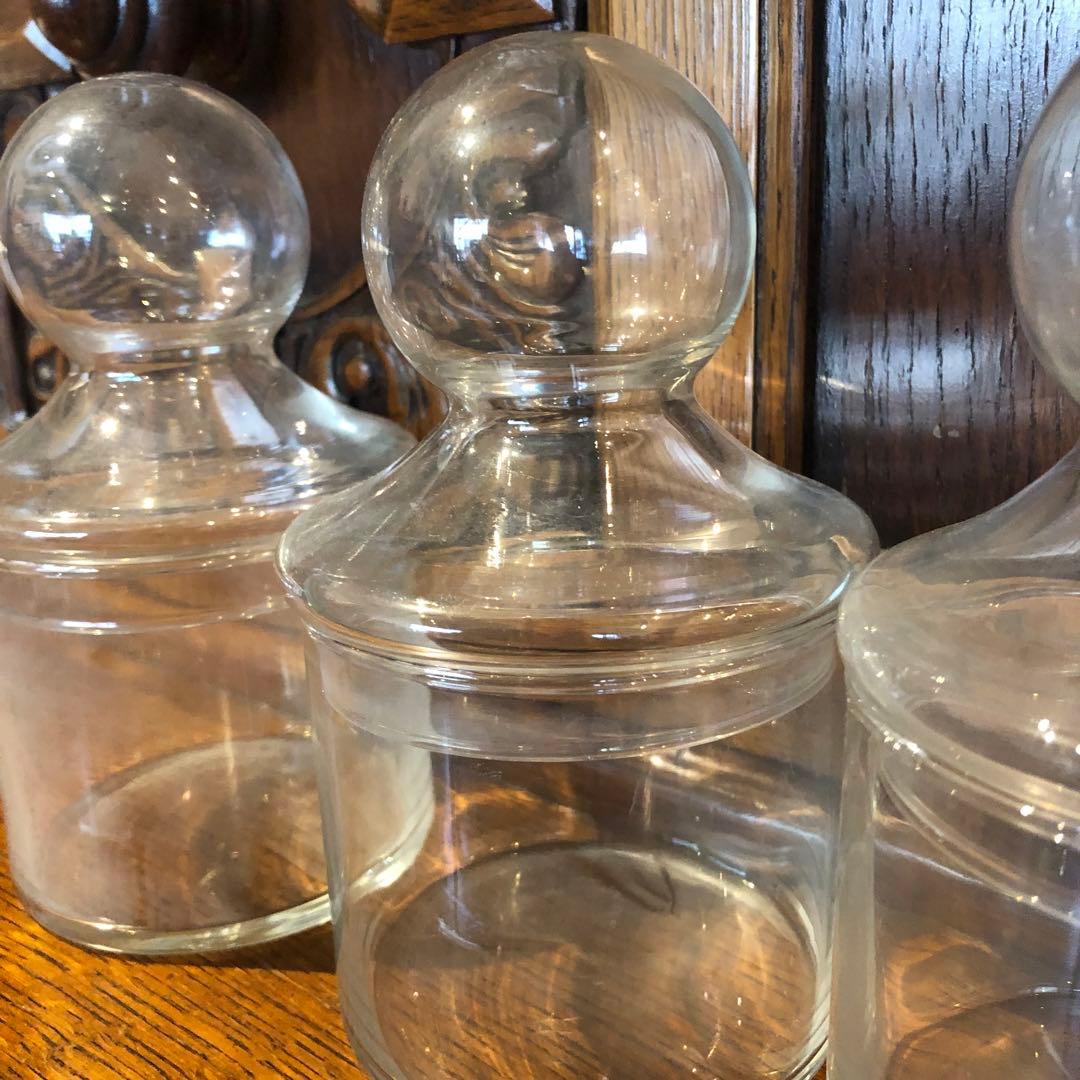 ◆482◆70’ｓ 薬瓶 蓋付き透明ガラス容器まとめて ポッド キャニスター