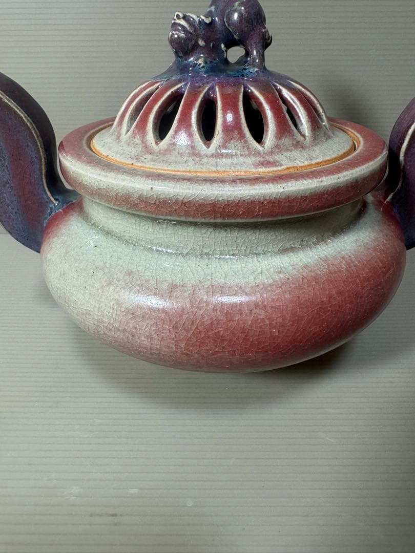 2183 香春焼 辰砂　獅子香炉