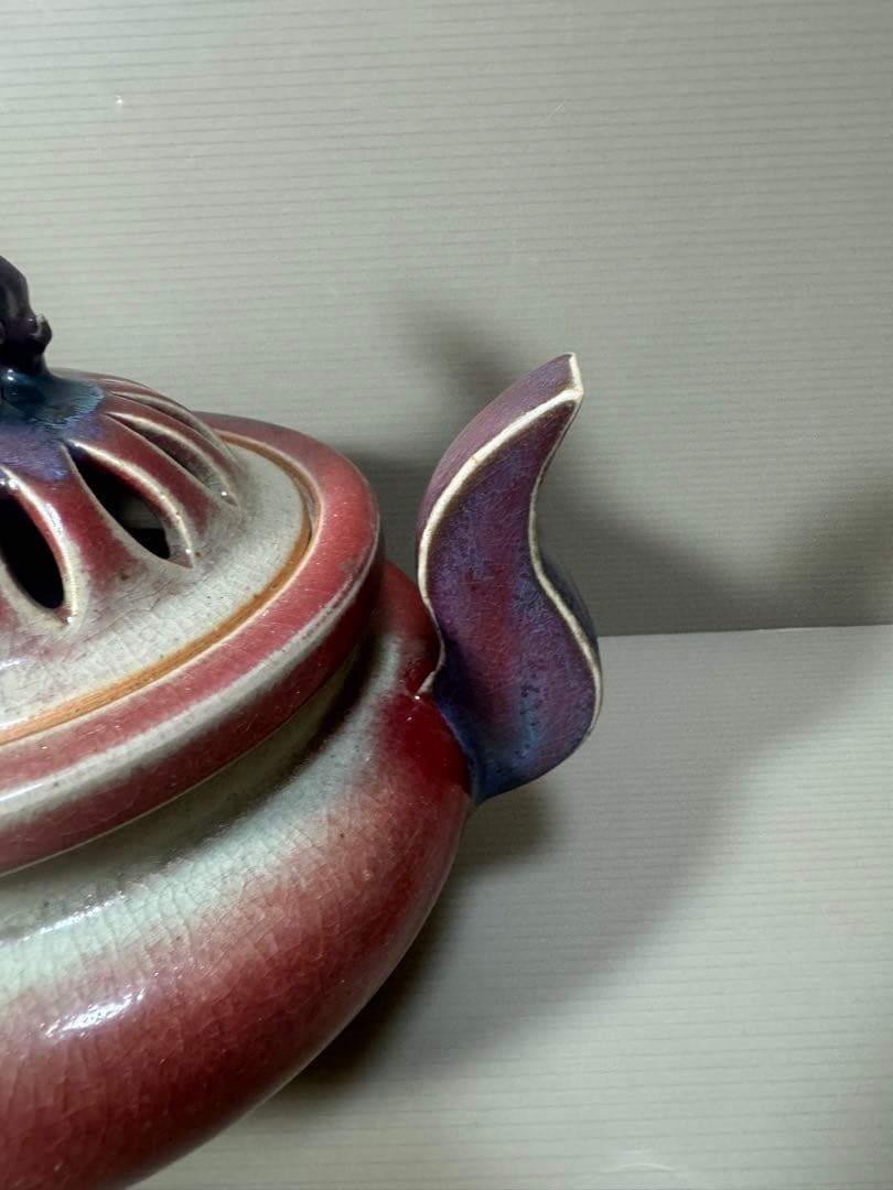 2183 香春焼 辰砂　獅子香炉