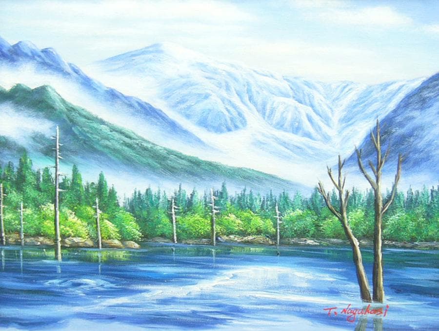 絵画 油絵 作者不詳 サイン入り 肉筆油絵 上高地 F6