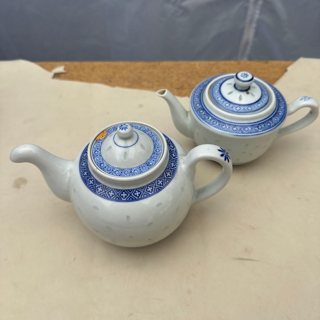 景徳鎮製大量まとめ　青花茶器セット ポット2点 湯呑19客 中国茶器 煎茶道具