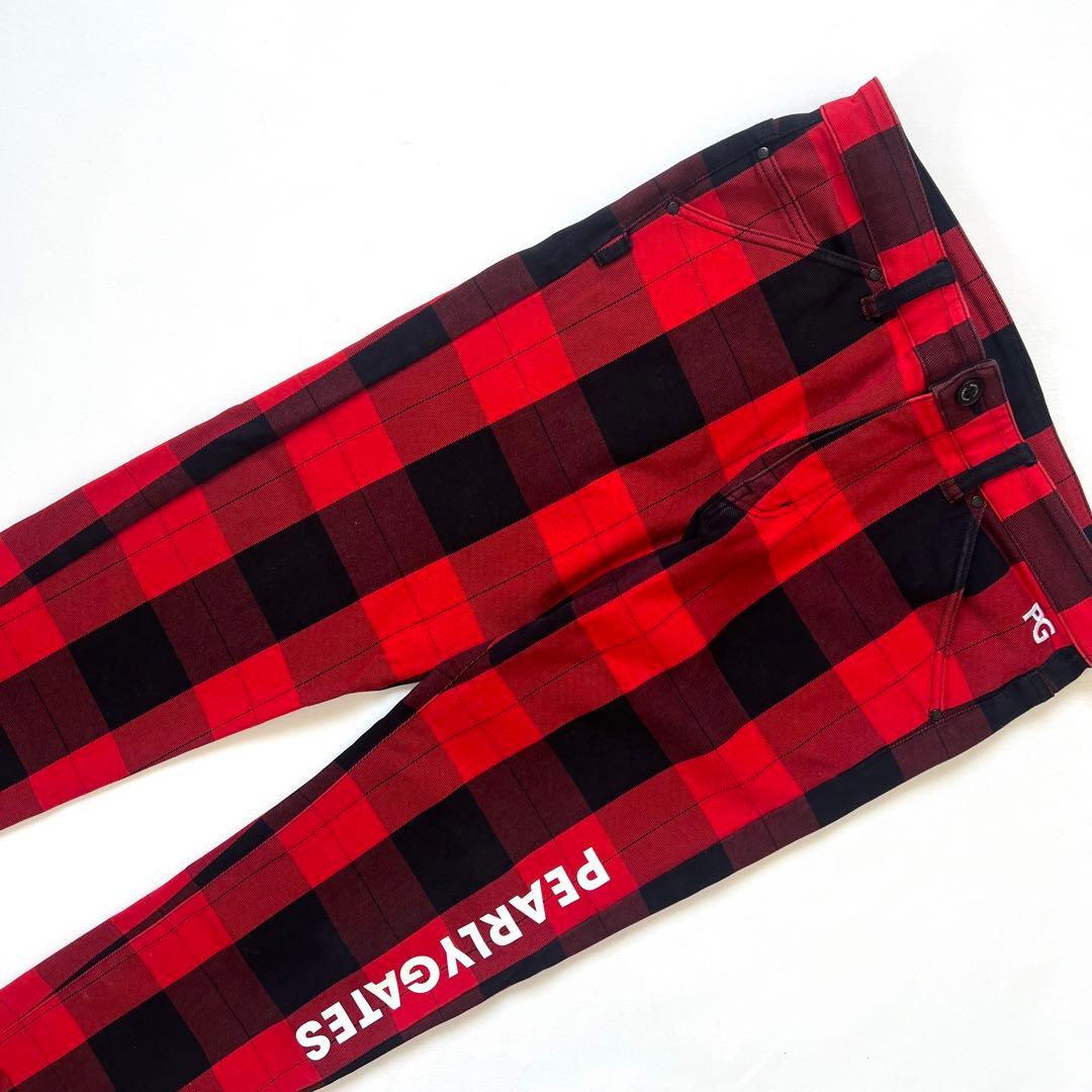 パーリーゲイツ　セットアップ　チェック柄　ジャケット　パンツ　メンズ　ゴルフ　赤