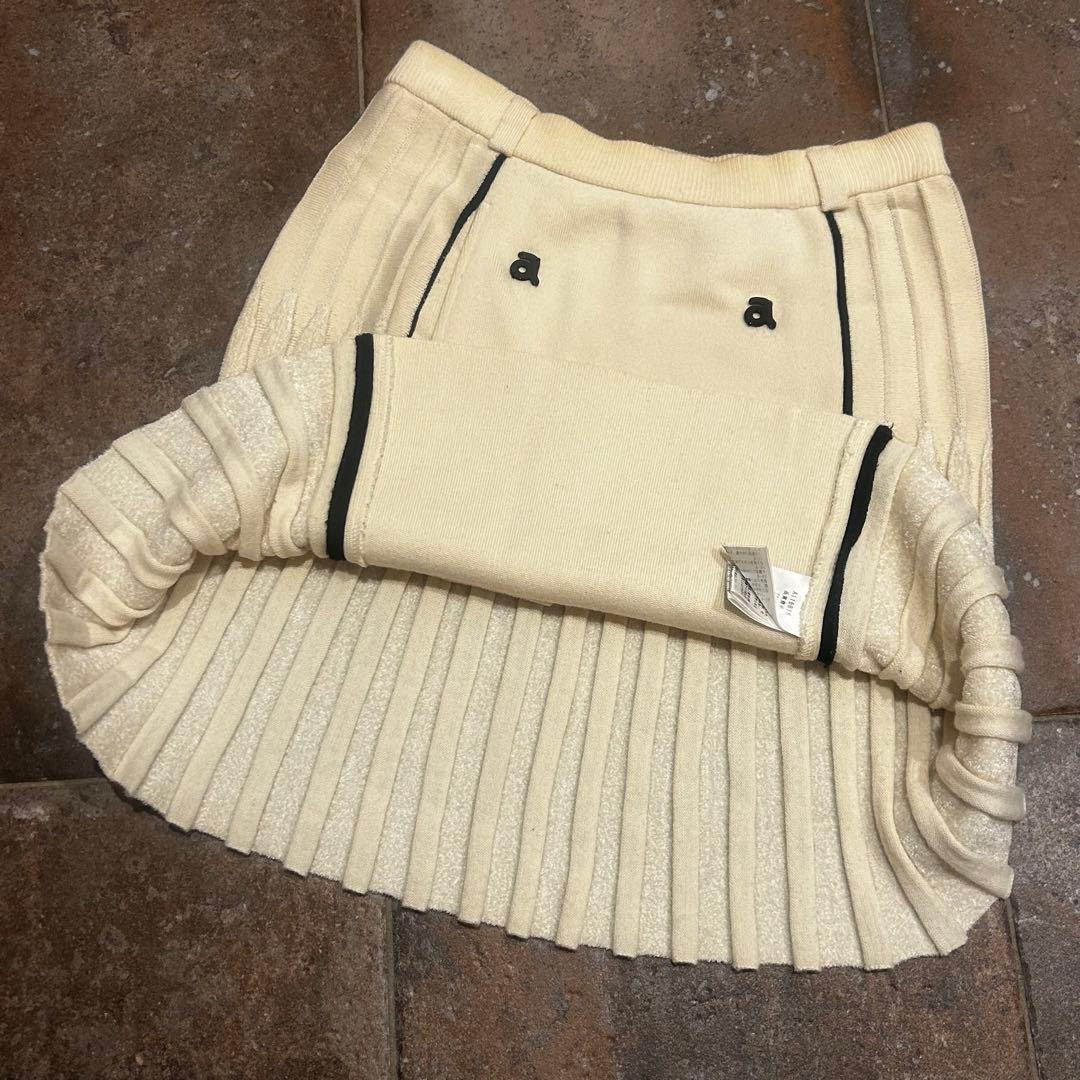 archivio ニットプリーツスカート 裾ベロア調 ウール混 ウエストゴム