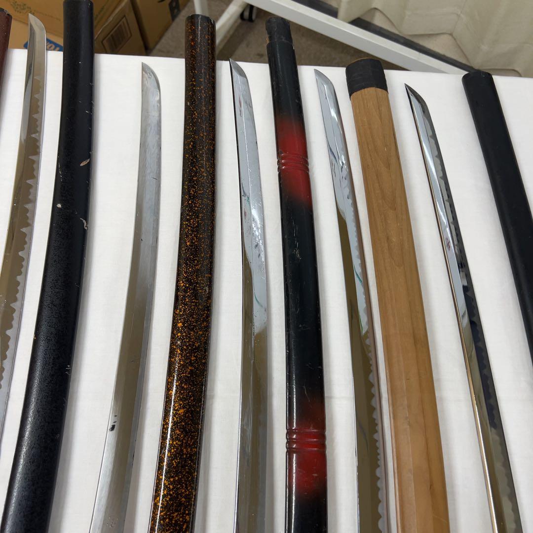 【傷あり】模造刀 10本 まとめ 透かし鍔 太刀 鍔太刀 脇差 白鞘 昇龍 彫り