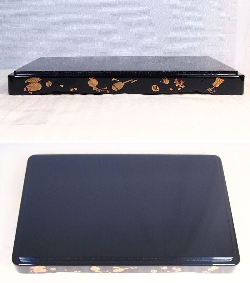 【高級・未使用】輪島塗 わじま慶塚 螺鈿/宝尽くし蒔絵 置物台 香炉台/飾り台