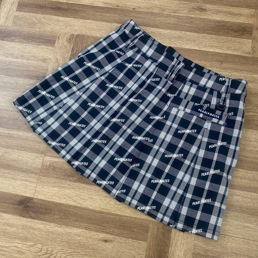 美品♡パーリーゲイツ♡バックプリーツスカート♡チェック♡ネイビー♡ロゴ♡M