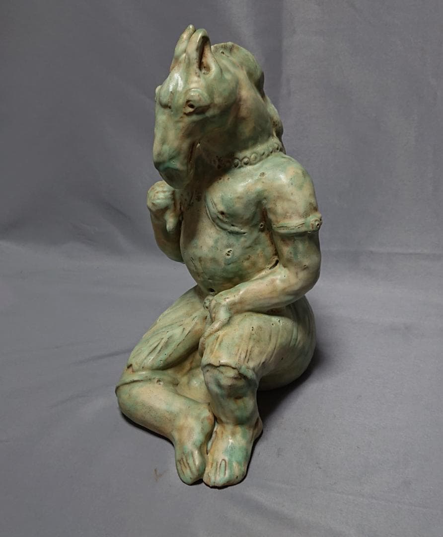 コレクター収集品 ミヤンマー　モン族緑釉陶　山羊俑　16世紀後期　出土品