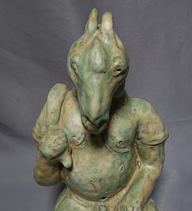 コレクター収集品 ミヤンマー　モン族緑釉陶　山羊俑　16世紀後期　出土品