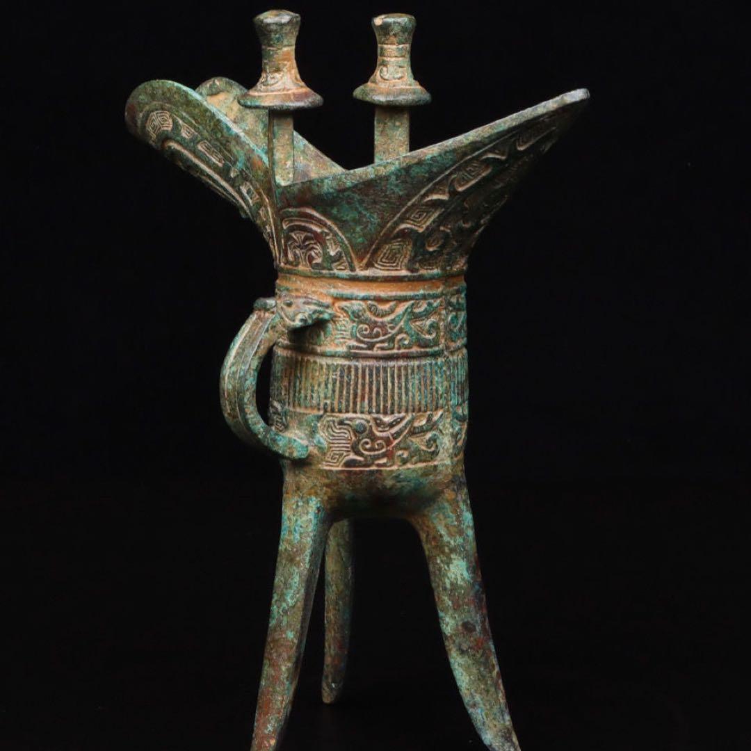 中国古美術品·古青銅器・青銅の美・鳳鳥紋爵杯・文房置物·風水開運・金運・財運UP
