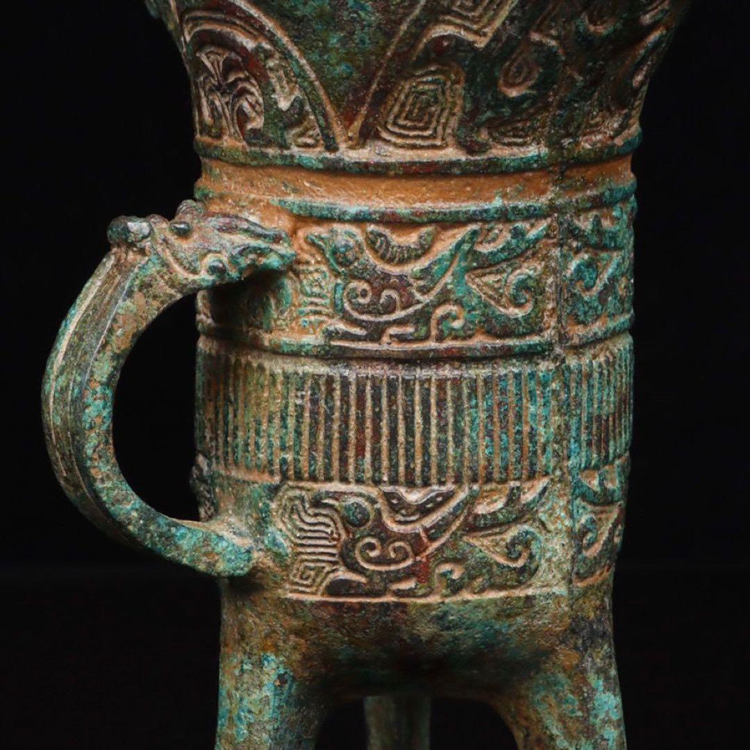 中国古美術品·古青銅器・青銅の美・鳳鳥紋爵杯・文房置物·風水開運・金運・財運UP
