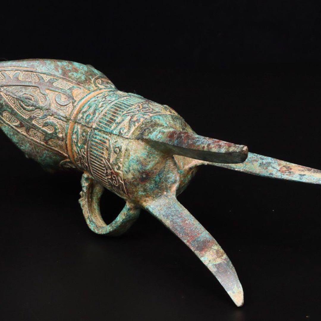 中国古美術品·古青銅器・青銅の美・鳳鳥紋爵杯・文房置物·風水開運・金運・財運UP