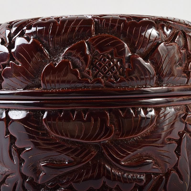 無形文化財　三野原晃一作　村上堆朱　牡丹文　棗　香合　共箱　2点　M　R8069