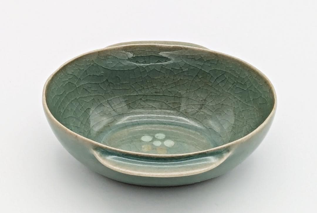 ★柳海剛 高麗青磁【曲水之宴酒盃】共箱共布付き】35年程前存命中の個展で購入