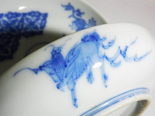 京焼「初代　幹山伝七」作　藍繪深皿２０客（裏印「大日本幹山製」）