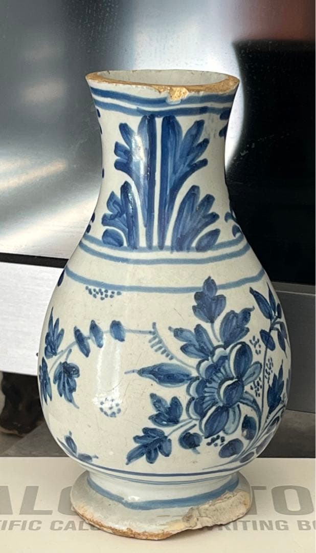 中国古玩元末明初朝染付壺 唐物 時代物口割れ