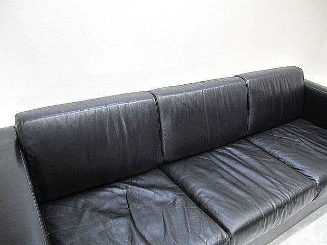 オカムラ 3人掛け応接ソファ 本革張地/ローズウッドフレーム 　応接ソファ