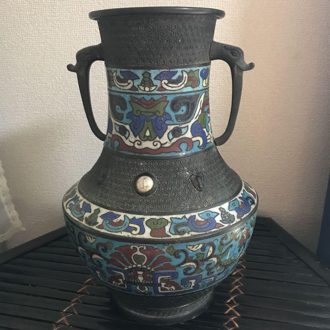 希少品　晴眼鋳　中国花瓶　中国美術　古銅　古玩　古美術　骨董品　宝石嵌め