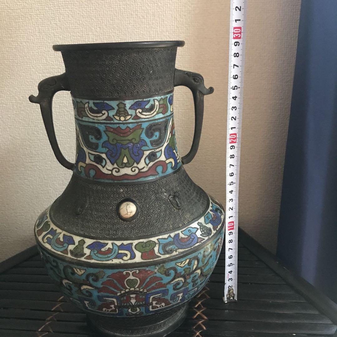希少品　晴眼鋳　中国花瓶　中国美術　古銅　古玩　古美術　骨董品　宝石嵌め
