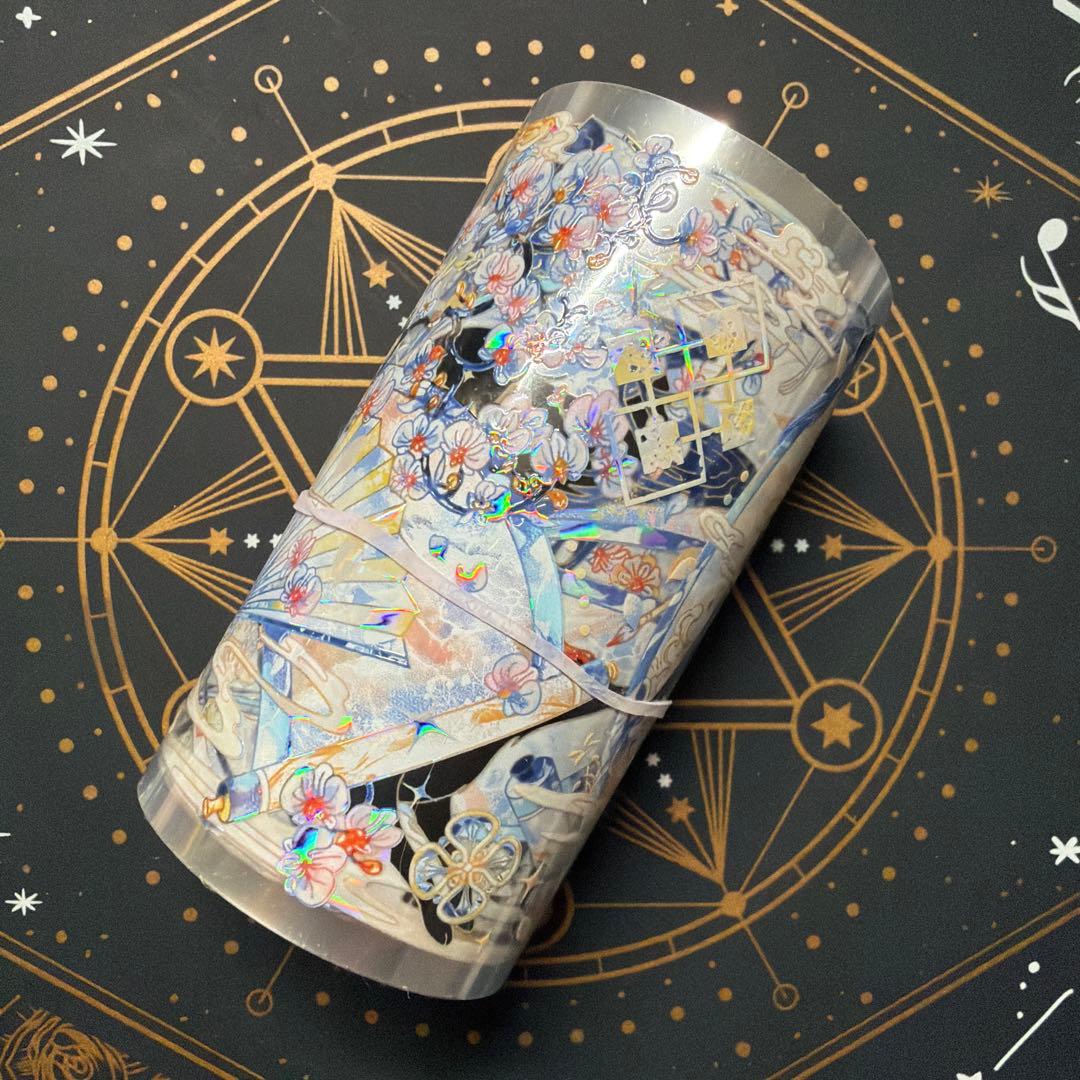 【8951】海外　マステ　中古巻　貝殻光マスキングテープ　狐　青　装飾系